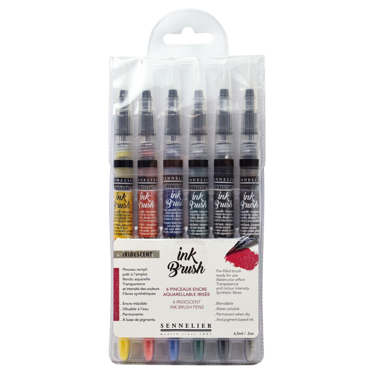 Sennelier Ink Brush Iridescent 6-Color Pen Set